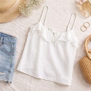 J.Crew Soft Gauze Ruffle Cami White XL Coastal Cottagecore Summer Tank NWT